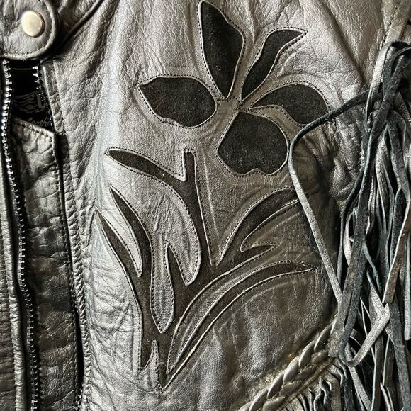 Vintage 80’s UNIK Fringe Leather Black Jacket Small/ Medium - Picture 9 of 12